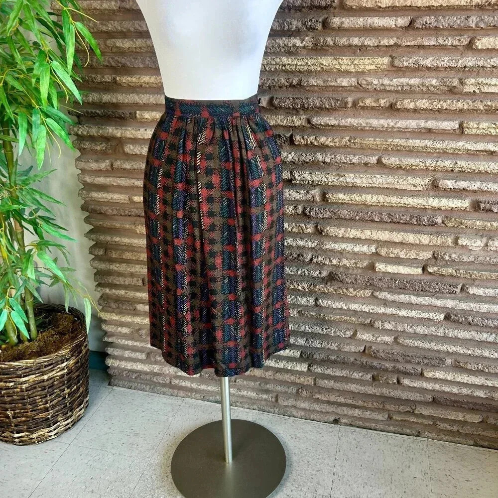 Vintage 70s 80s Geometric Gathered Pleated Fully Skirt Size 5
